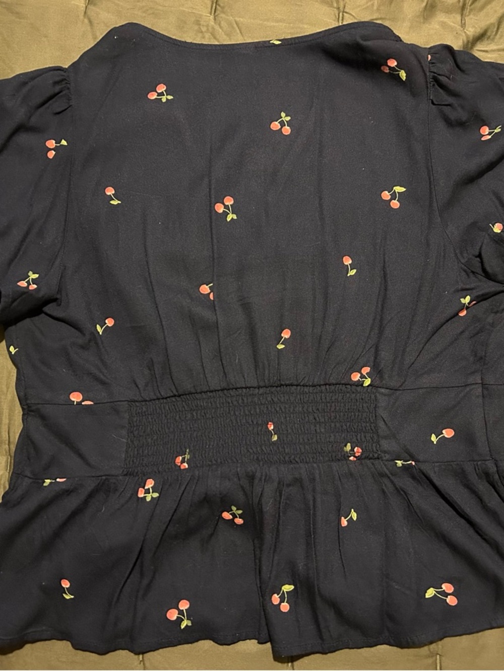 Old Navy Cherry-Print and Navy V-Neck Peplum Blouse - Picture 2 of 3